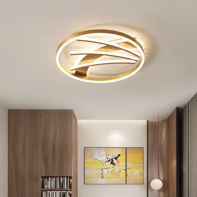 Postmodern Ring Ceiling Light Fixture Acrylic Bedroom LED Flush Mount Lighting in Gold, Warm Light/White Light/Remote Control Stepless Dimming