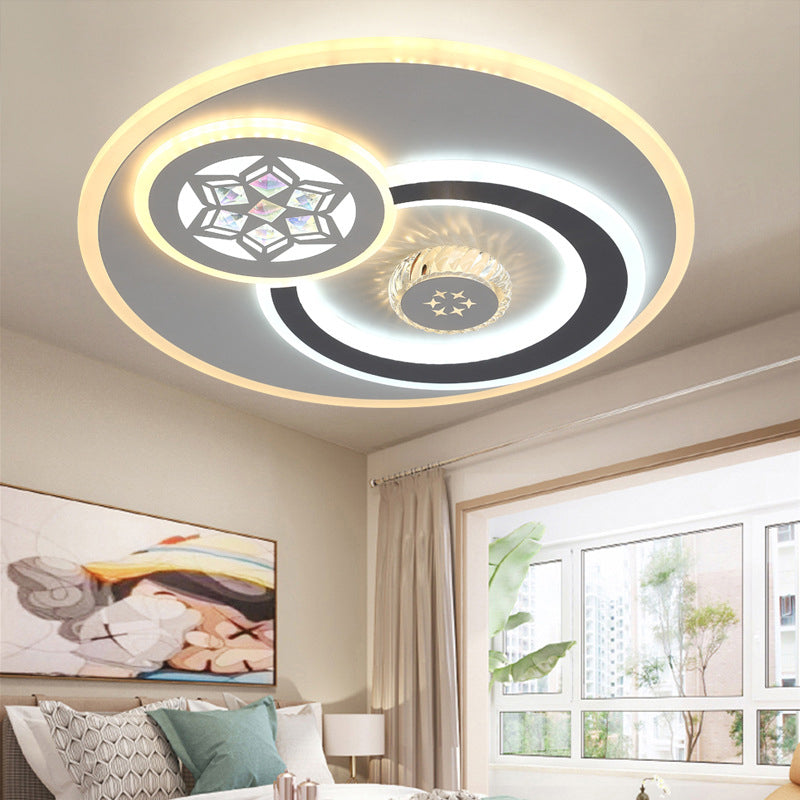 Modern Stylish Orbit Ceiling Light Faceted Crystal LED Bedroom Flush Mount Lamp in White