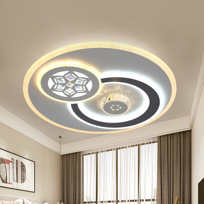 Modern Stylish Orbit Ceiling Light Faceted Crystal LED Bedroom Flush Mount Lamp in White