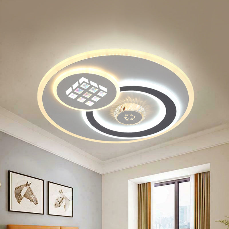 Modern Stylish Orbit Ceiling Light Faceted Crystal LED Bedroom Flush Mount Lamp in White