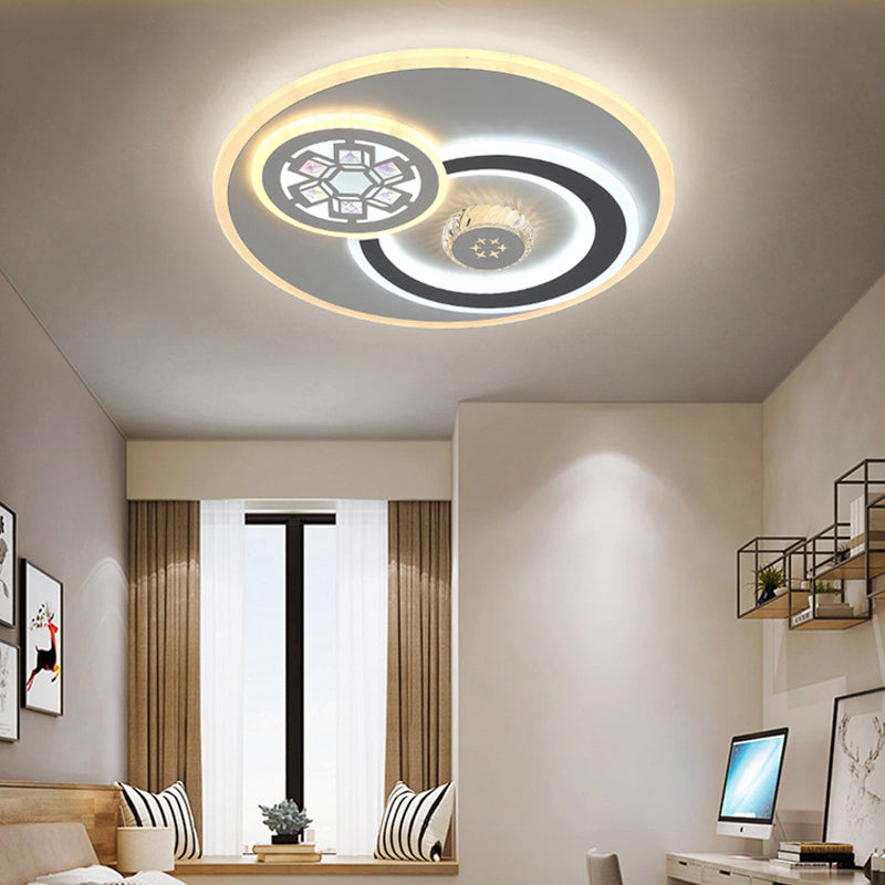 Modern Stylish Orbit Ceiling Light Faceted Crystal LED Bedroom Flush Mount Lamp in White