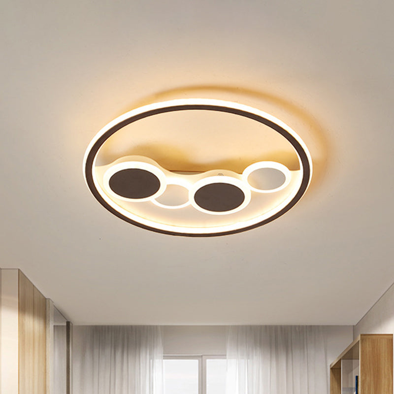 Lampada da soffitto a LED circolare in acrilico con montaggio ad incasso Modernismo caffè in luce calda/luce bianca/attenuazione continua con telecomando, larghezza 18,5"/23"