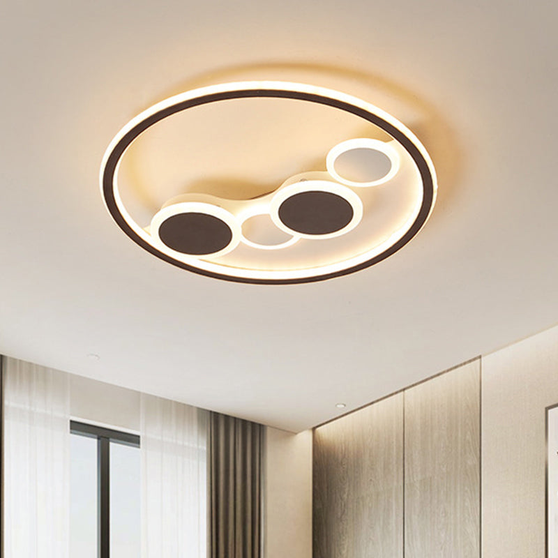 Lampada da soffitto a LED circolare in acrilico con montaggio ad incasso Modernismo caffè in luce calda/luce bianca/attenuazione continua con telecomando, larghezza 18,5"/23"