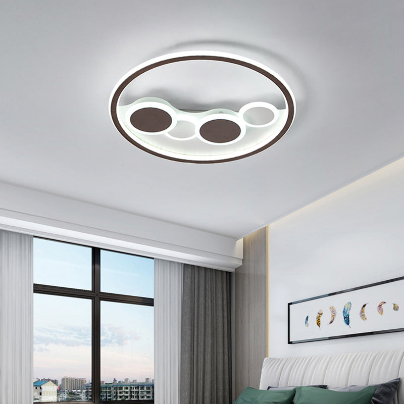 Lampada da soffitto a LED circolare in acrilico con montaggio ad incasso Modernismo caffè in luce calda/luce bianca/attenuazione continua con telecomando, larghezza 18,5"/23"