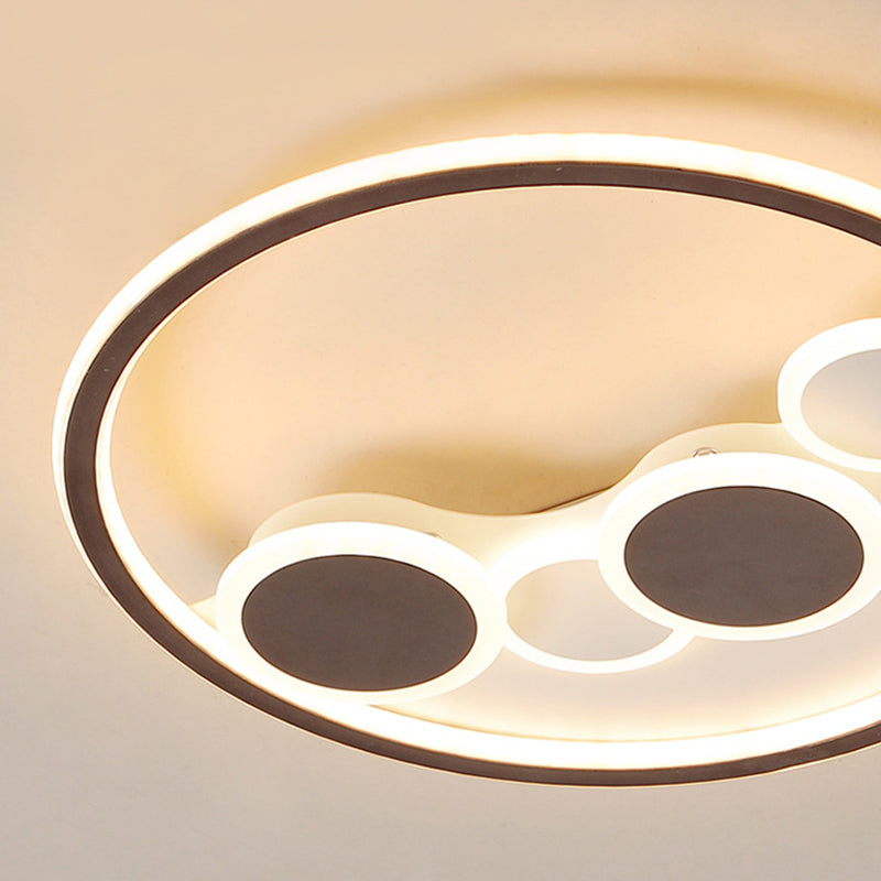 Lampada da soffitto a LED circolare in acrilico con montaggio ad incasso Modernismo caffè in luce calda/luce bianca/attenuazione continua con telecomando, larghezza 18,5"/23"