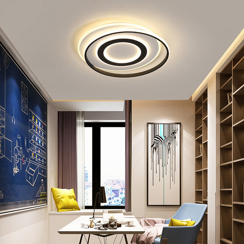 18"/21.5" Wide Black-White Circle Ceiling Light Modern Acrylic LED Flush Light Fixture in Warm/White Light