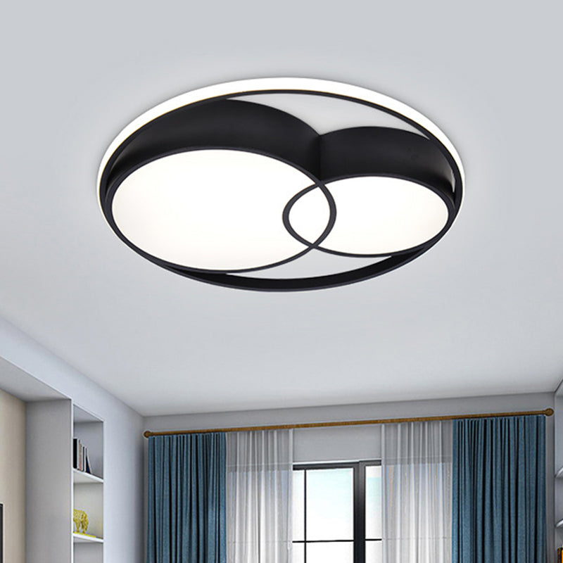 2-Drum Acrylic LED Flush Mount Light Nordic Style Black Ceiling Light Fixture in Warm/White/3 Color Light