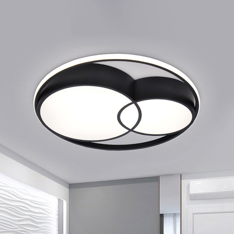 2-Drum Acryl LED Flush Mount Light Nordic Style Black Ceiling Light Fixture in Warm/White/3 Color Light