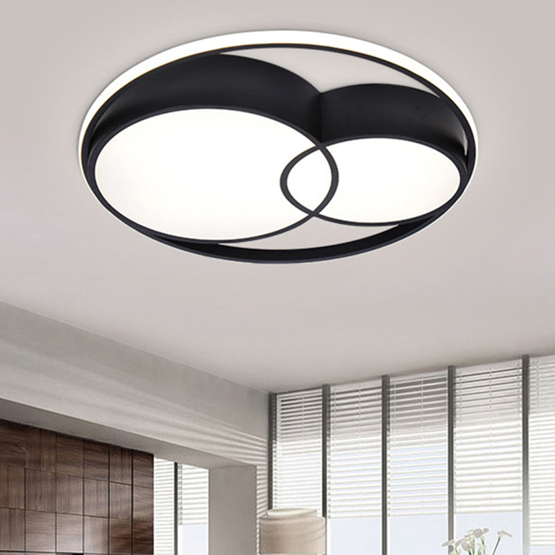 2-Drum Acrylic LED Flush Mount Light Nordic Style Black Ceiling Light Fixture in Warm/White/3 Color Light