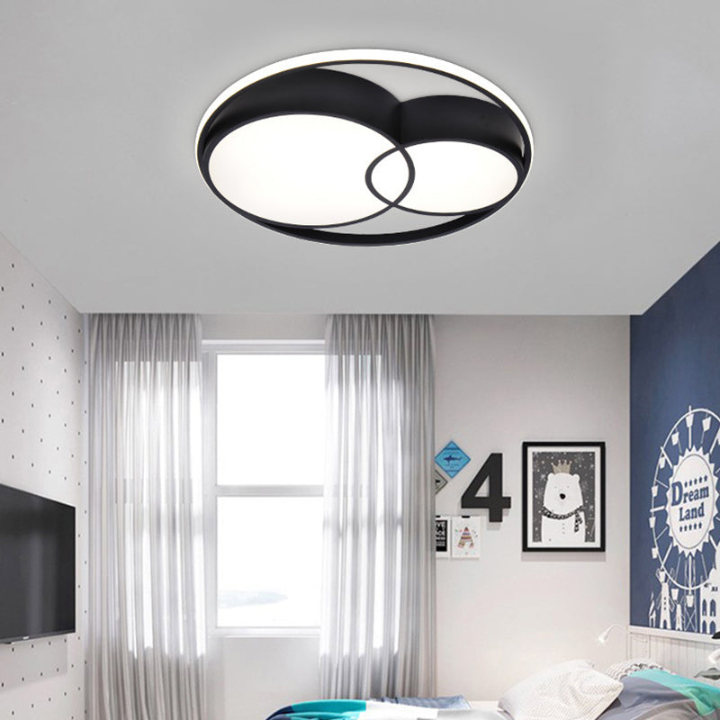 2-Drum Acryl LED Flush Mount Light Nordic Style Black Ceiling Light Fixture in Warm/White/3 Color Light