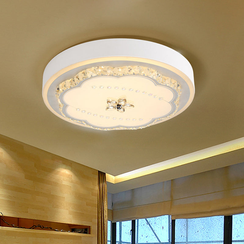 Modern Stylish LED Ceiling Lamp Bevel Cut Crystal Shade White Floral Flushmount Lighting