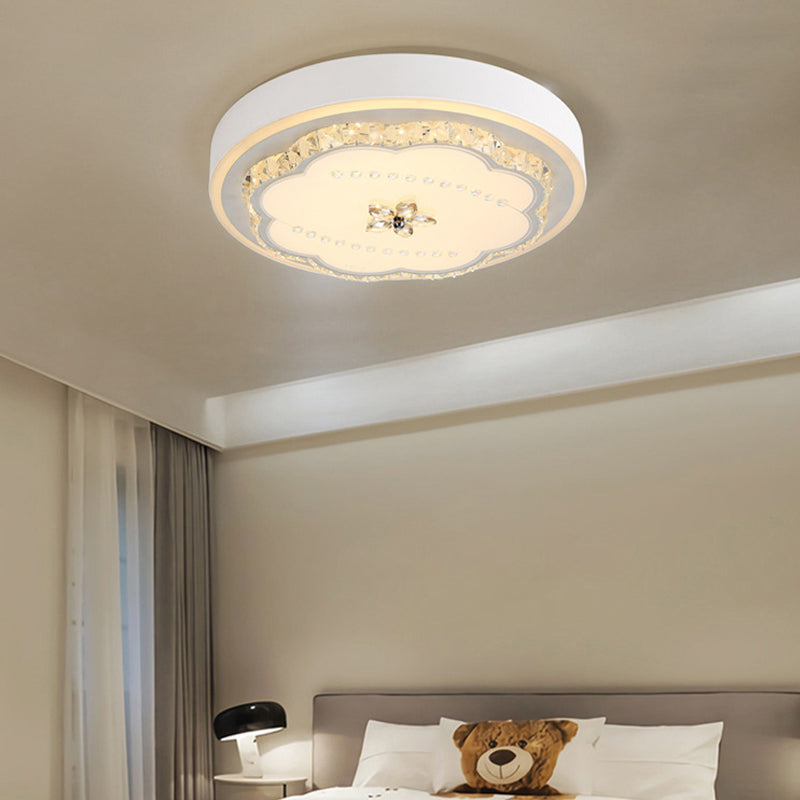 Modern Stylish LED Ceiling Lamp Bevel Cut Crystal Shade White Floral Flushmount Lighting