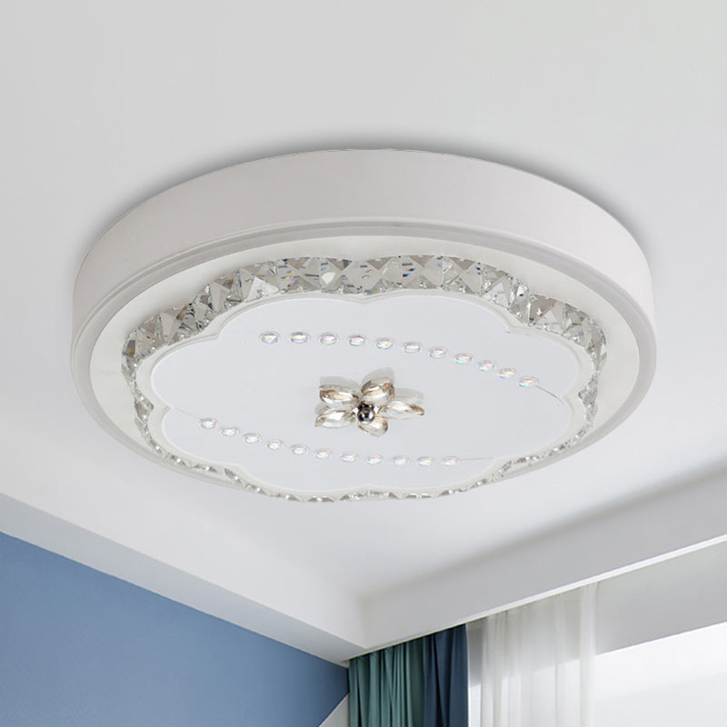 Lampada da soffitto moderna alla moda LED Bevel Cut Crystal Shade White Floral Flushmount Illuminazione