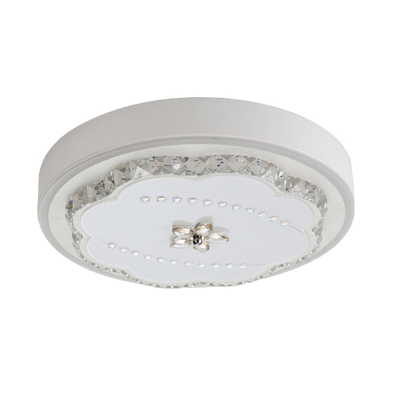 Modern Stylish LED Ceiling Lamp Bevel Cut Crystal Shade White Floral Flushmount Lighting