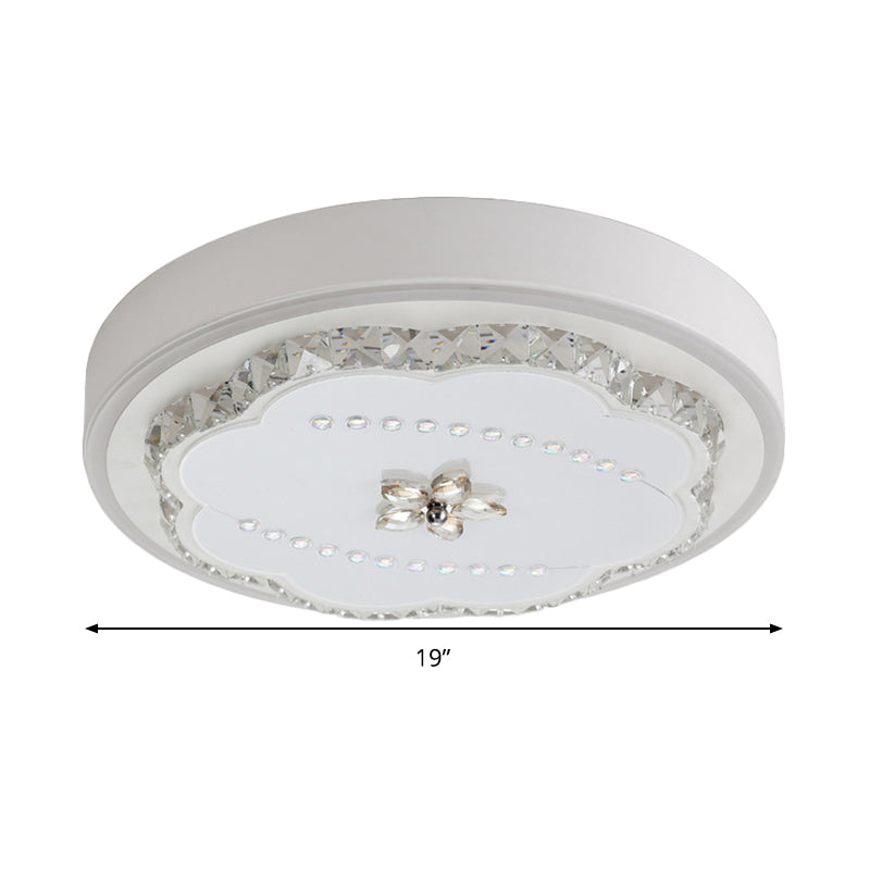 Modern Stylish LED Ceiling Lamp Bevel Cut Crystal Shade White Floral Flushmount Lighting