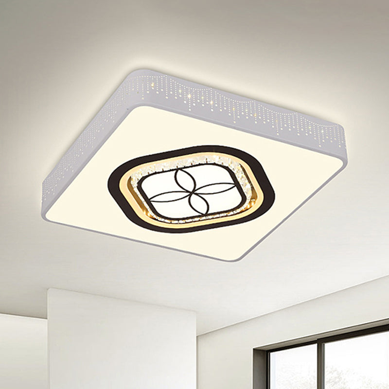 Beveled K9 Crystal Square Flush Light LED Contemporary Ceiling Lamp Kit in Third Gear