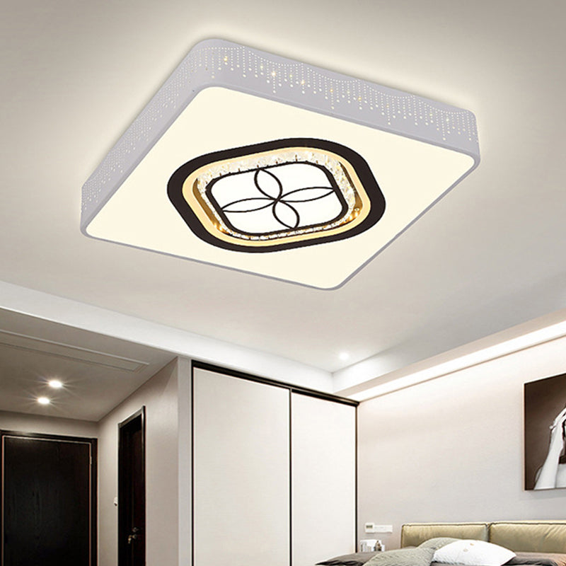 Beveled K9 Crystal Square Flush Light LED Contemporary Ceiling Lamp Kit in Third Gear