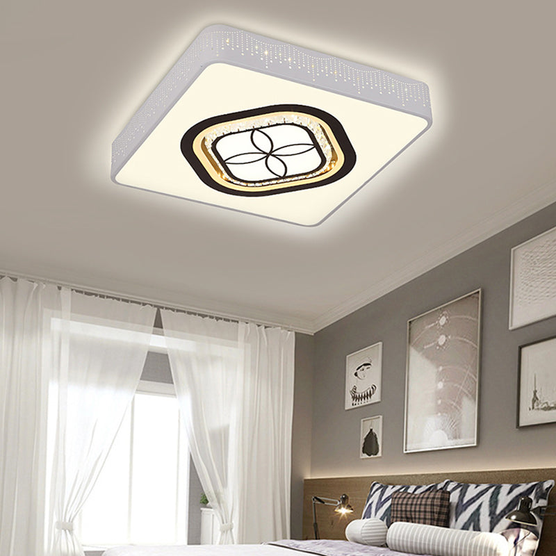 Beveled K9 Crystal Square Flush Light LED Contemporary Ceiling Lamp Kit in Third Gear