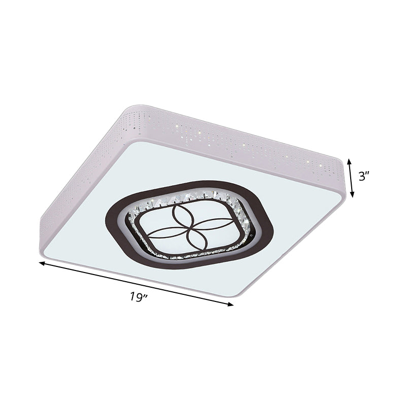 Beveled K9 Crystal Square Flush Light Contemporary LED White Ceiling Lamp Kit in Third Gear