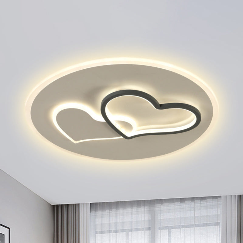 Romantic Loving Heart LED Ceiling Light Contemporary Iron Black and White Flush Lamp in Third Gear