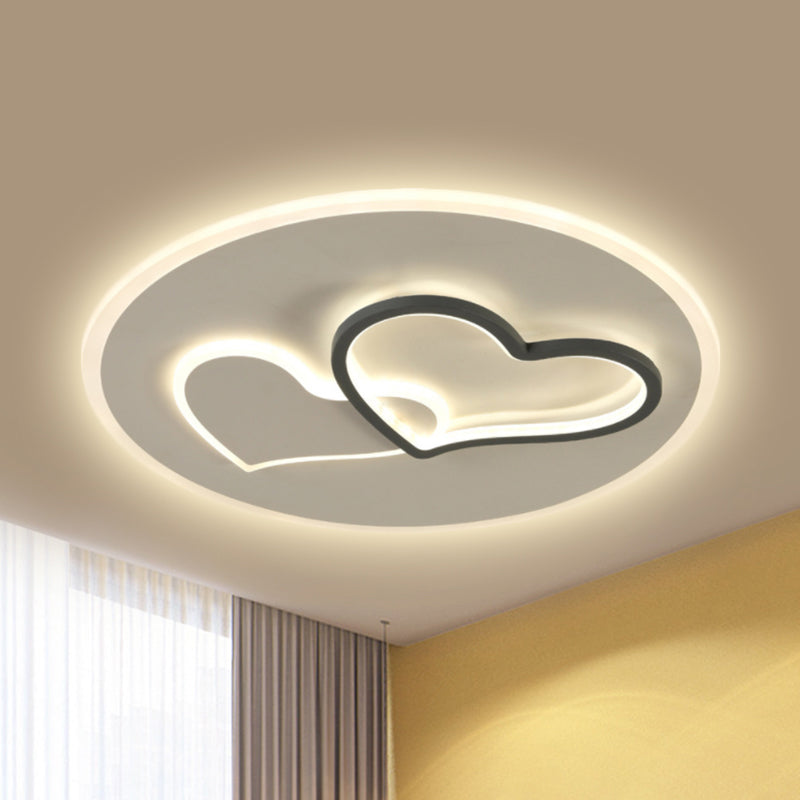 Romantic Loving Heart LED Ceiling Light Contemporary Iron Black and White Flush Lamp in Third Gear