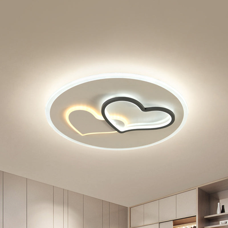 Romantic Loving Heart LED Ceiling Light Contemporary Iron Black and White Flush Lamp in Third Gear