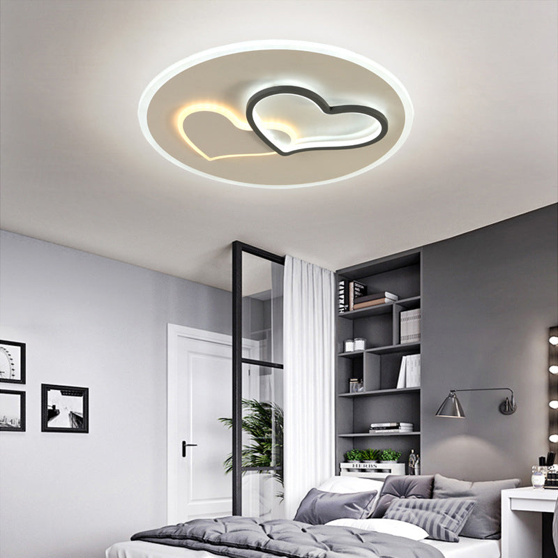 Romantic Loving Heart LED Ceiling Light Contemporary Iron Black and White Flush Lamp in Third Gear