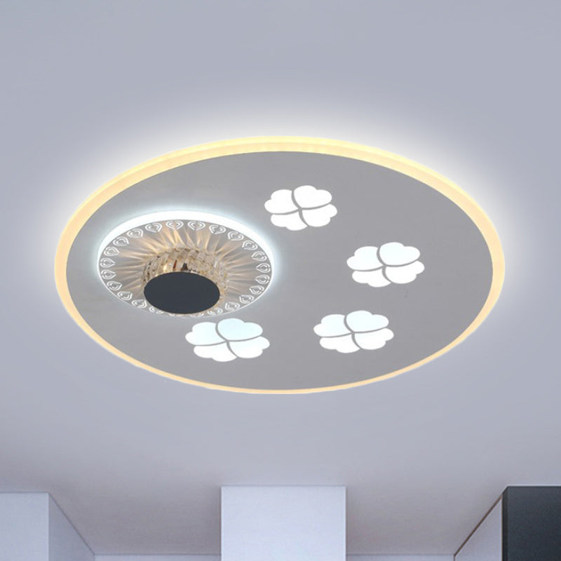 Clover Pattern Acrylic Ceiling Lighting Modern Stylish Grey and White LED Flushmount Light with Crystal Element