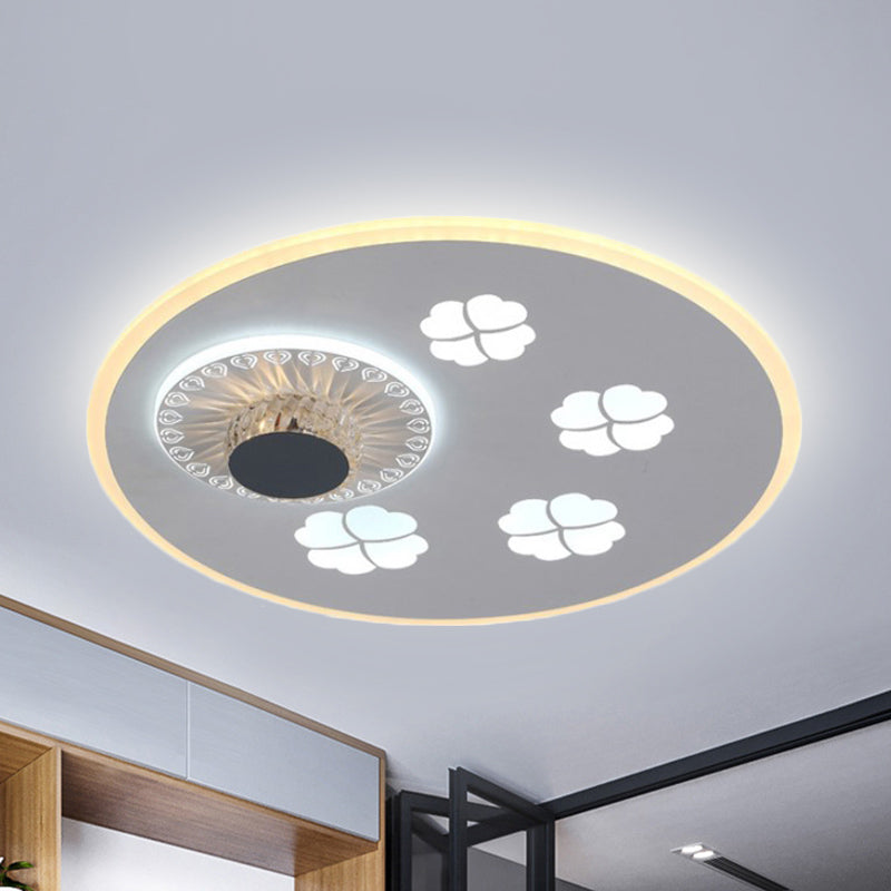 Clover Pattern Acrylic Ceiling Lighting Modern Stylish Grey and White LED Flushmount Light with Crystal Element