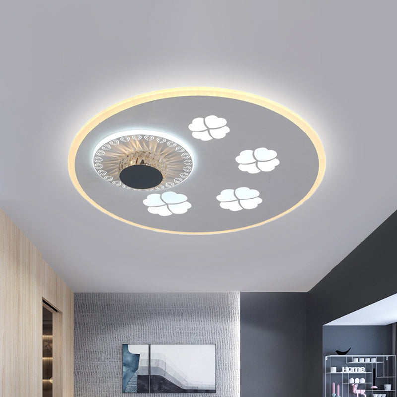 Clover Pattern Acrylic Ceiling Lighting Modern Stylish Grey and White LED Flushmount Light with Crystal Element