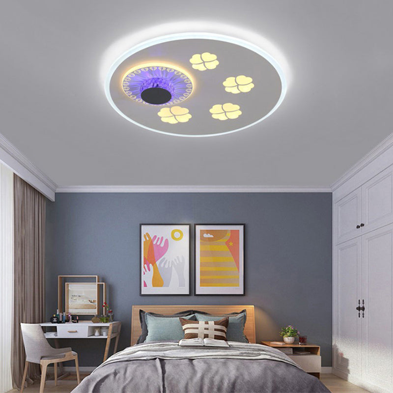 Clover Pattern Acrylic Ceiling Lighting Modern Stylish Grey and White LED Flushmount Light with Crystal Element