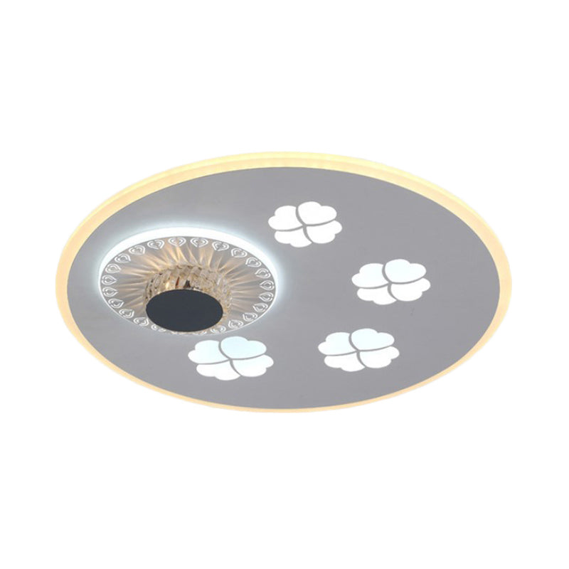 Clover Pattern Acrylic Ceiling Lighting Modern Stylish Grey and White LED Flushmount Light with Crystal Element