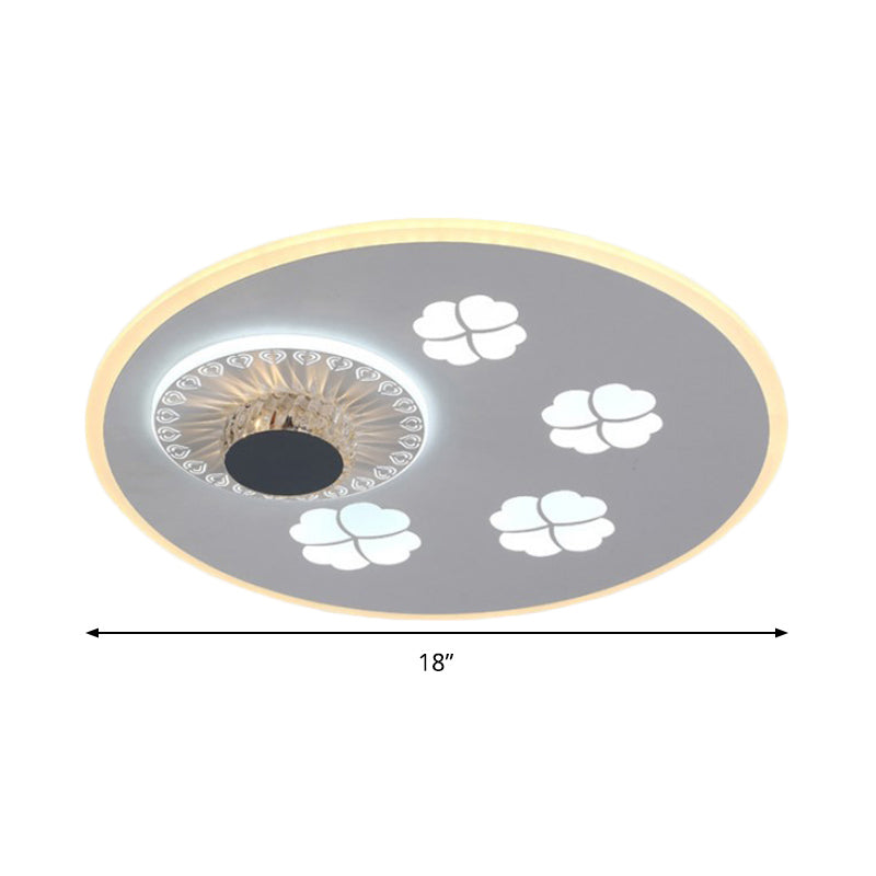 Clover Pattern Acrylic Ceiling Lighting Modern Stylish Grey and White LED Flushmount Light with Crystal Element