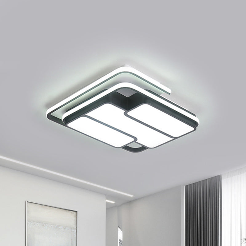 16"/19.5" W Square Metal Flush Lighting Contemporary LED Black Ceiling Light in Remote Control Stepless Dimming/White Light