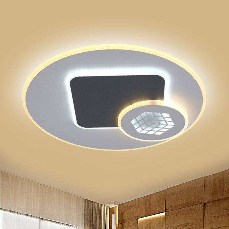 LED-kinderkamer gelaagde inbouwlamp modernistisch acryl grijs en wit plafondlicht met magisch kubuspatroon