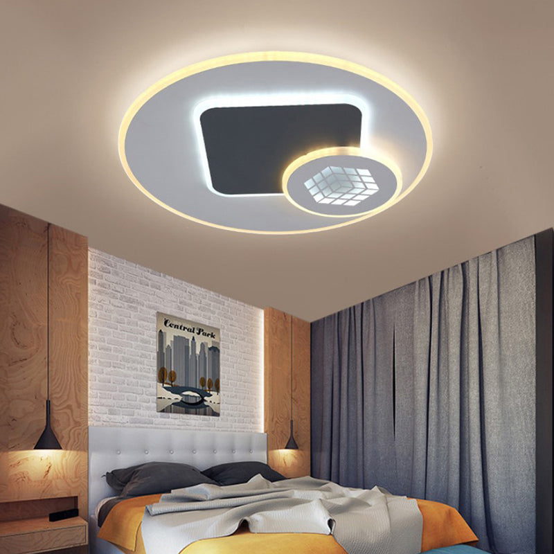 LED-kinderkamer gelaagde inbouwlamp modernistisch acryl grijs en wit plafondlicht met magisch kubuspatroon