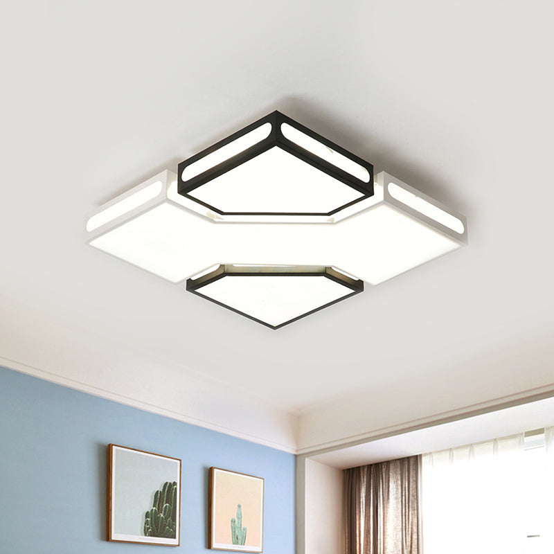 Black and White Square Box Flush Lamp Modernity LED Acrylic Ceiling Light Fixture in White/3 Color Light