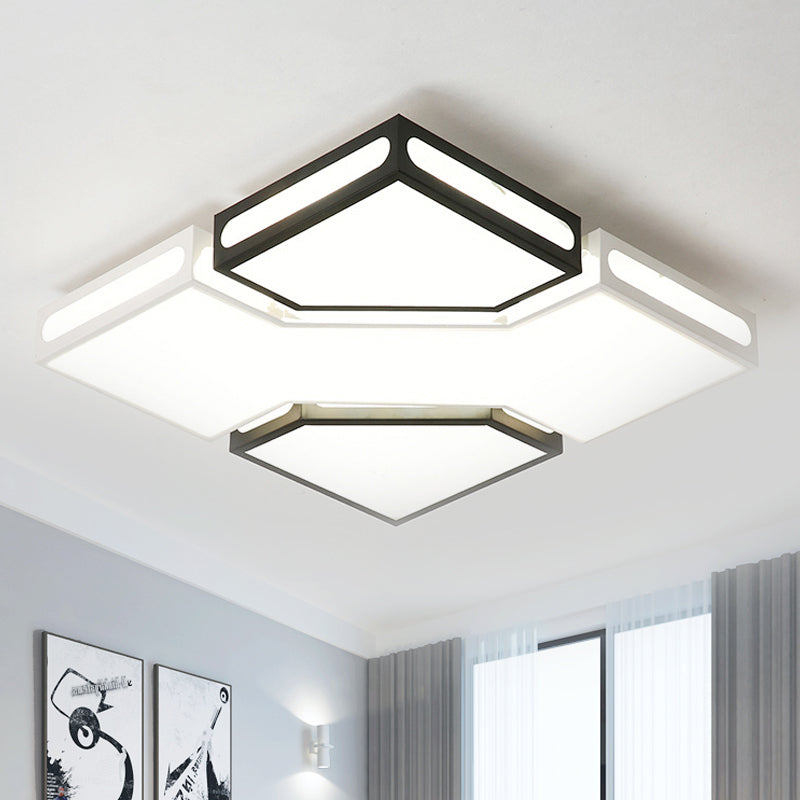 Black and White Square Box Flush Lamp Modernity LED Acrylic Ceiling Light Fixture in White/3 Color Light