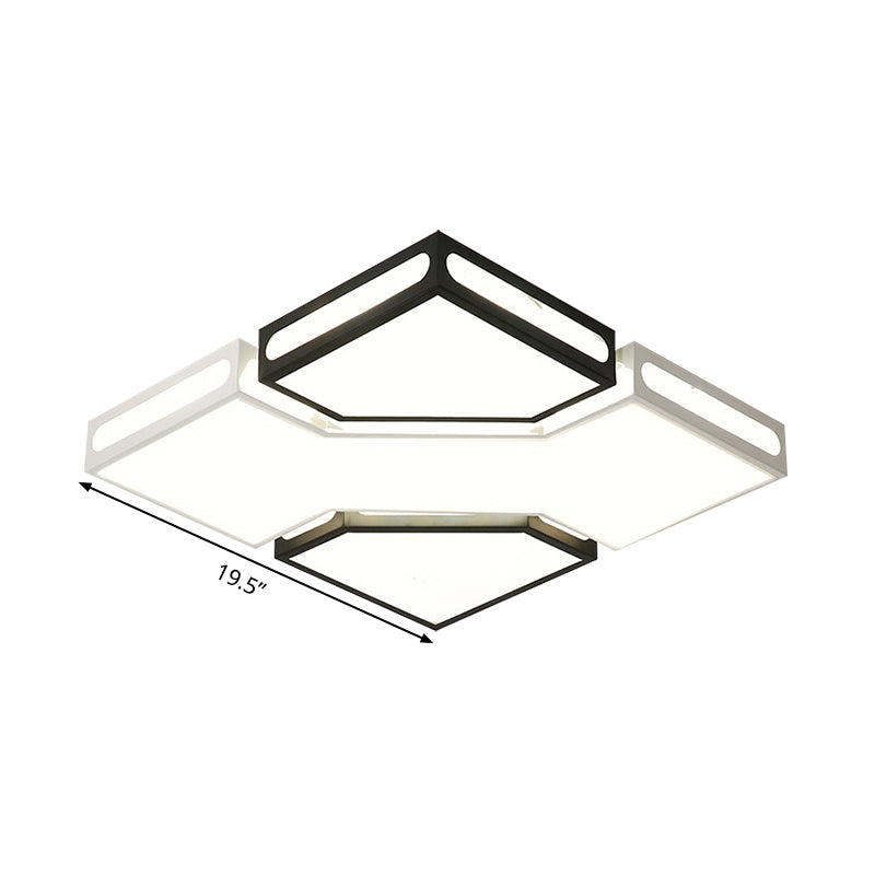 Black and White Square Box Flush Lamp Modernity LED Acrylic Ceiling Light Fixture in White/3 Color Light