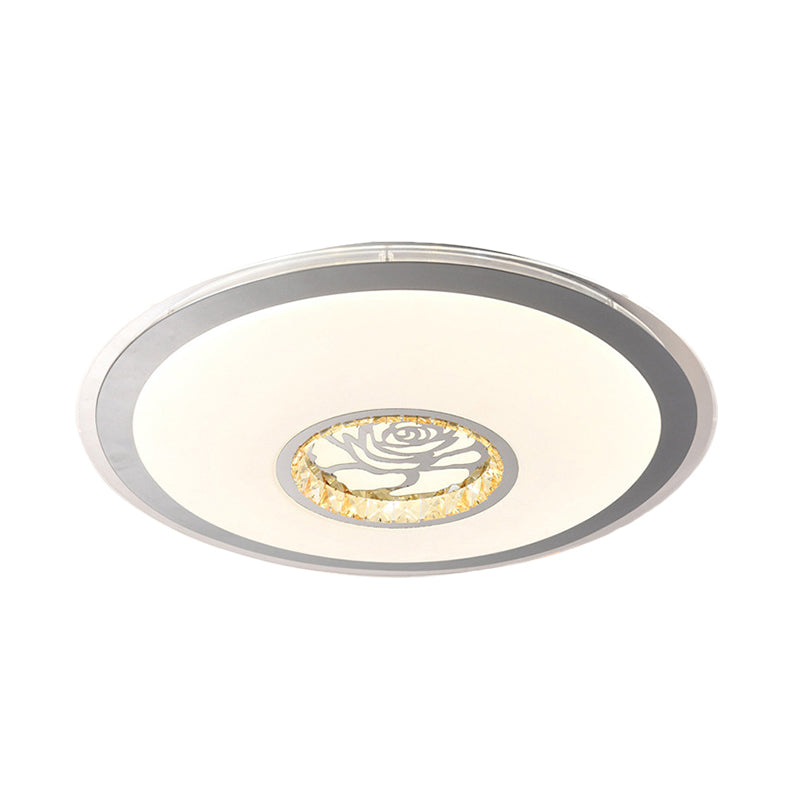 Convex Round Flush Mount Ceiling Light Minimalist Clear Crystal LED Indoor Lighting in White with Rose Design