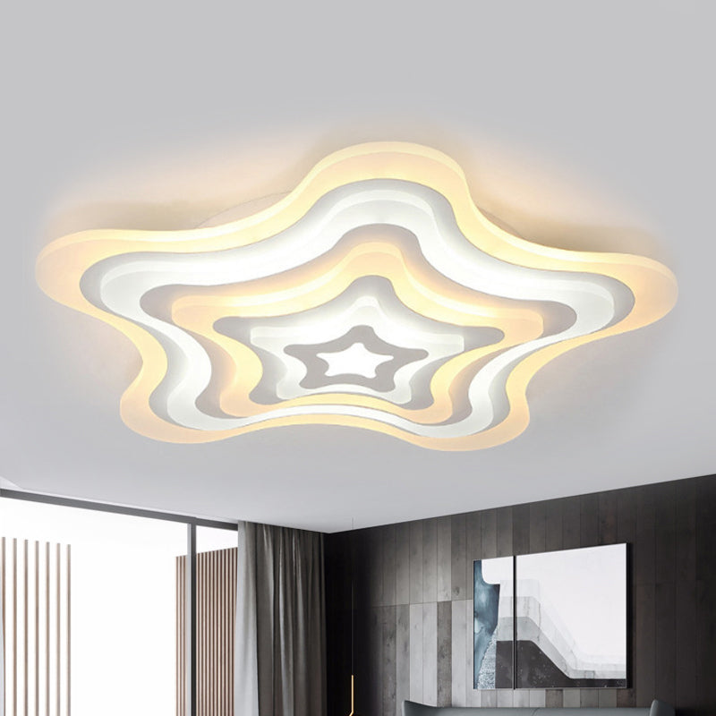 Wavy Star Shape Ceiling Lamp Contemporary Acrylic White LED Flush Mount Light, Warm / White Light / Remote Control Stepless Dimming