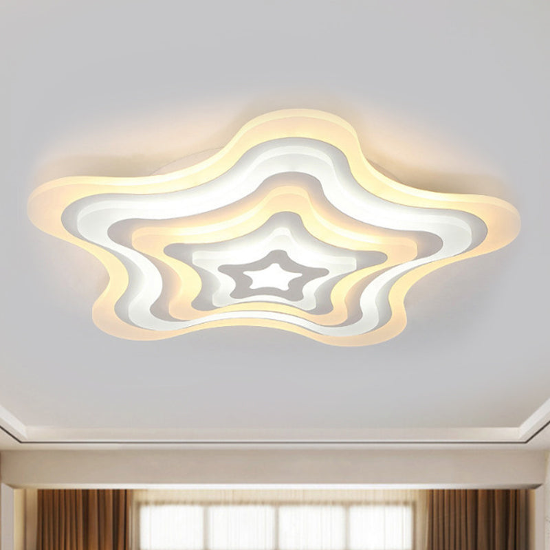 Wavy Star Shape Ceiling Lamp Contemporary Acrylic White LED Flush Mount Light, Warm / White Light / Remote Control Stepless Dimming