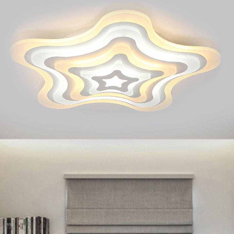 Wavy Star Shape Ceiling Lamp Contemporary Acrylic White LED Flush Mount Light, Warm/White Light/Remote Control Stepless Dimming