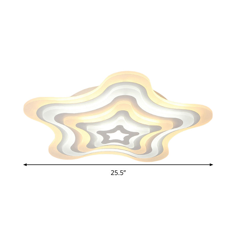 Lámpara de techo con forma de estrella ondulada, luz LED blanca acrílica contemporánea de montaje empotrado, luz blanca/cálida/control remoto, atenuación continua