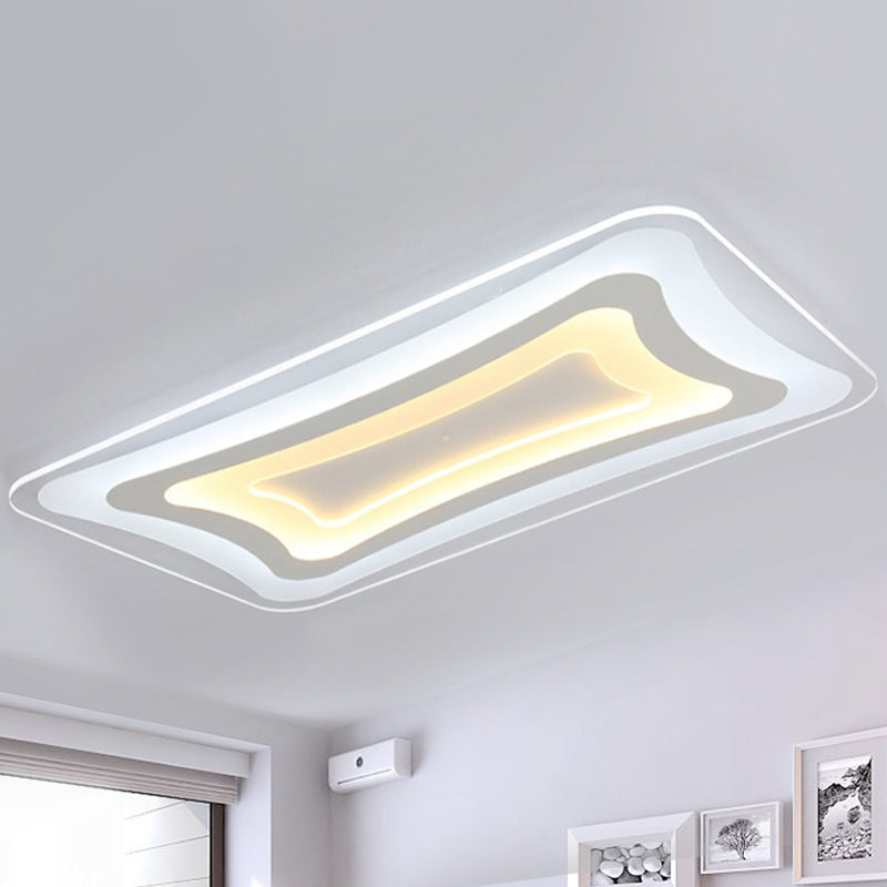 White Thin Rectangulaire Flush Mount Light LED Acrylique Ceiling Light Fixture in Warm / White Light