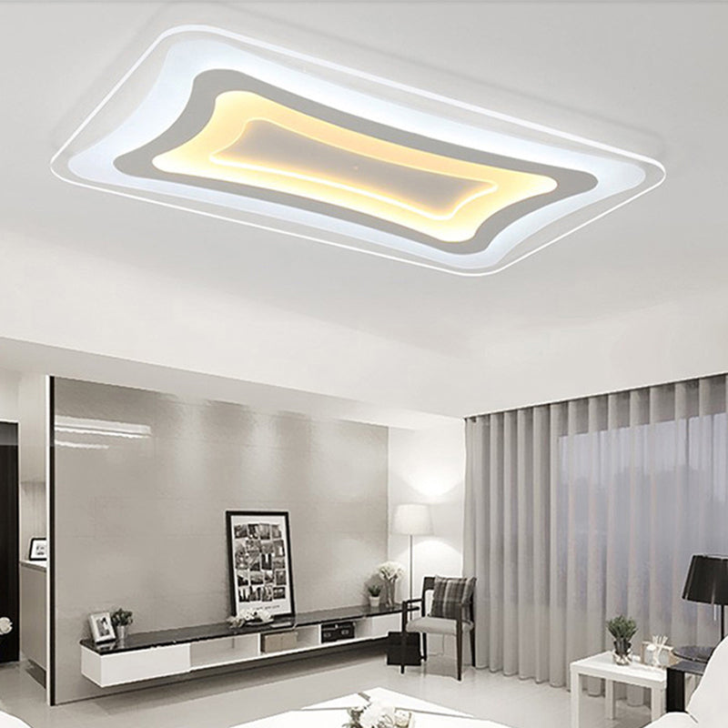 Lámpara de techo de acrílico LED contemporánea, fina y rectangular, de montaje empotrado, color blanco, luz cálida/blanca