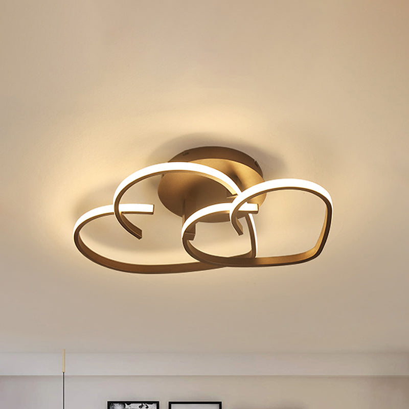 Plafonnier à cadre en forme de cœur de café de 21,5"/25,5" de large, luminaire LED moderniste en fer, lumière blanche chaude/télécommande, gradation continue