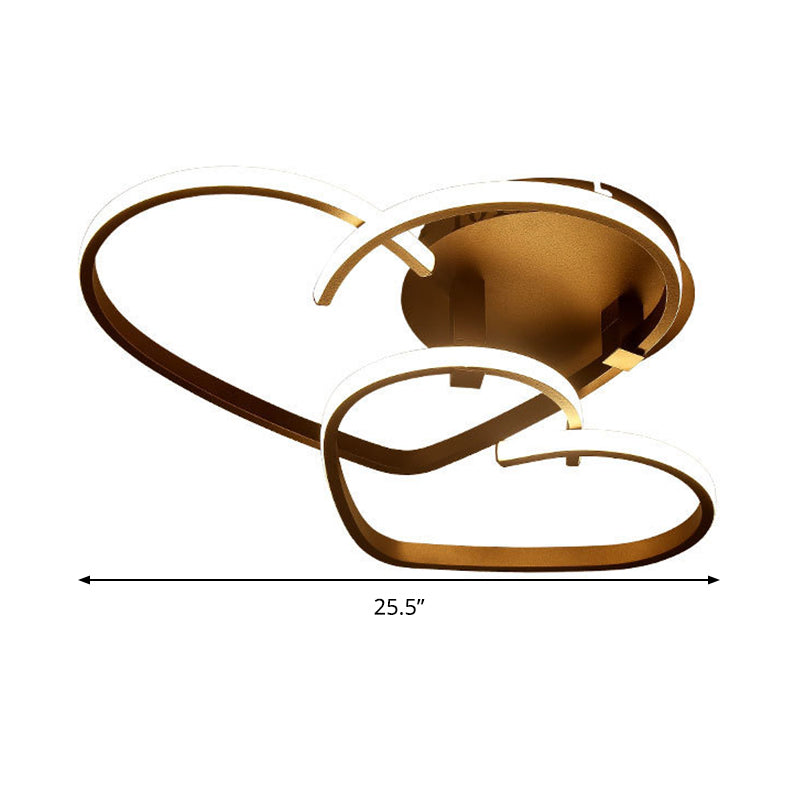 21,5"/25,5" breite Deckenleuchte mit kaffeefarbenem Herzrahmen, modernistische LED-Einbauleuchte aus Eisen in warmem/weißem Licht/stufenlose Dimmung mit Fernbedienung