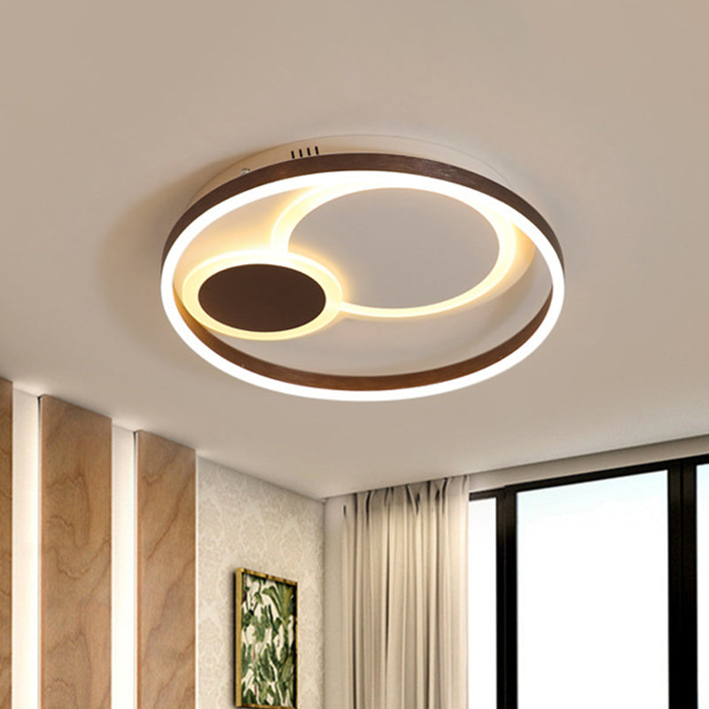 16"/19.5" Dia Metal Orbit Ceiling Flush Light Modern Coffee LED Flushmount in Warm/White Light/Remote Control Stepless Dimming