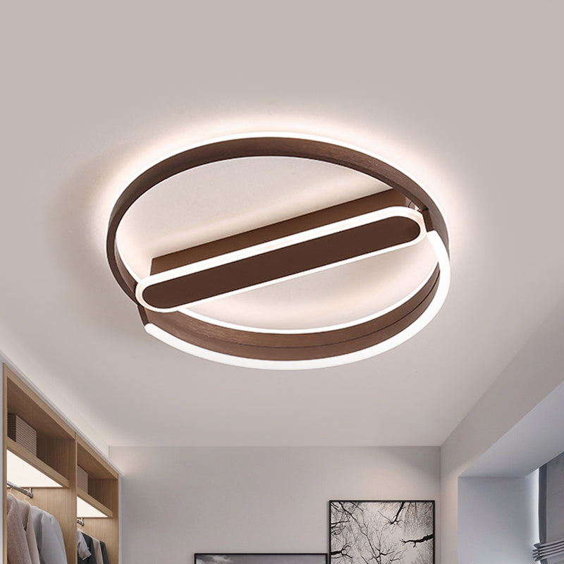 Coffee Halo Ring Flush Lighting 16"/19.5" Dia Simple LED Metallic Ceiling Mount Fixture in Warm/White Light/Remote Control Stepless Dimming